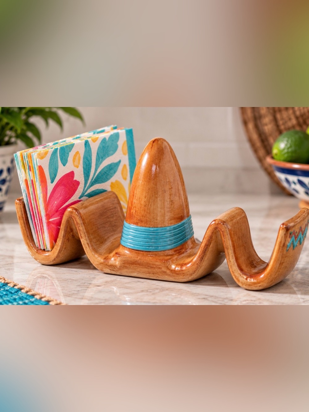 Vintage Y2K Napkin Holder Lotus Pottery 1995 Southwestern Sombrero Taco Party